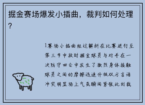 掘金赛场爆发小插曲，裁判如何处理？